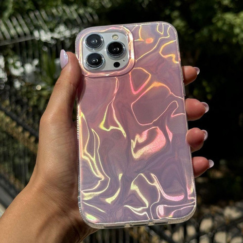 Pink holographic case with wave design for iPhone 13